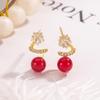 2026 New Year Red Cubic Zirconia Star Earrings: Women's Light Luxury, High-End, Unique, Versatile, Beautiful Studs
