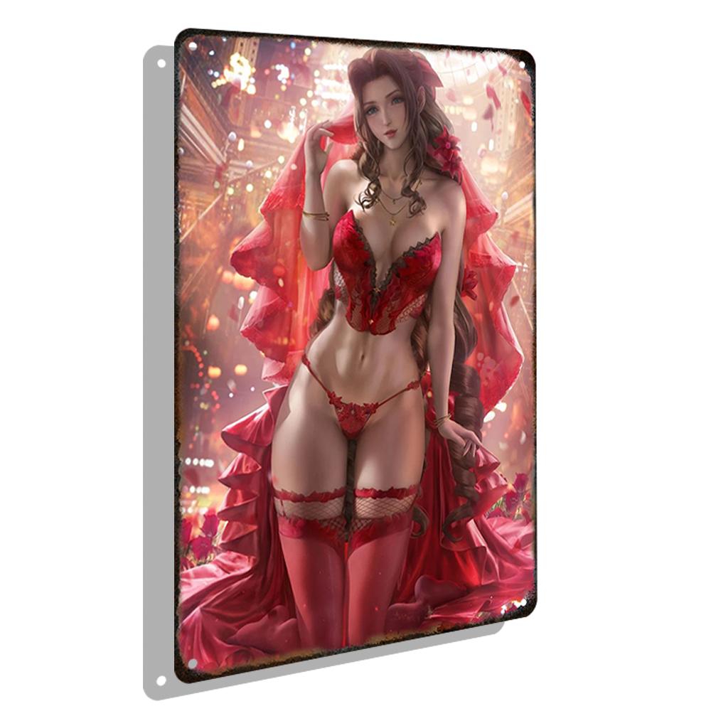 Sexy Anime Girl Metal Plate Game Figure Vintage Tin Sign Bar Club Art Decorative Plaques for Modern Home Room Wall Decor Poster