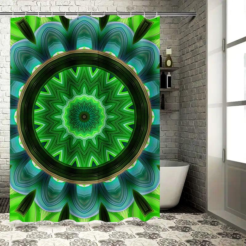 Green Blue Circular Mandala Shower Curtain Waterproof Bathroom Decor for Home Decoration in Solid Colors Patterns from Home Gard