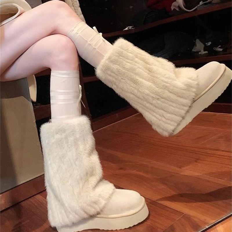 Fashion Mid Calf Large Size Warm Round Toe Platform Plush Women's Snow Boots Winter Fashion 2025 Trend Y2k Novelty on Offer Ladies Shoes