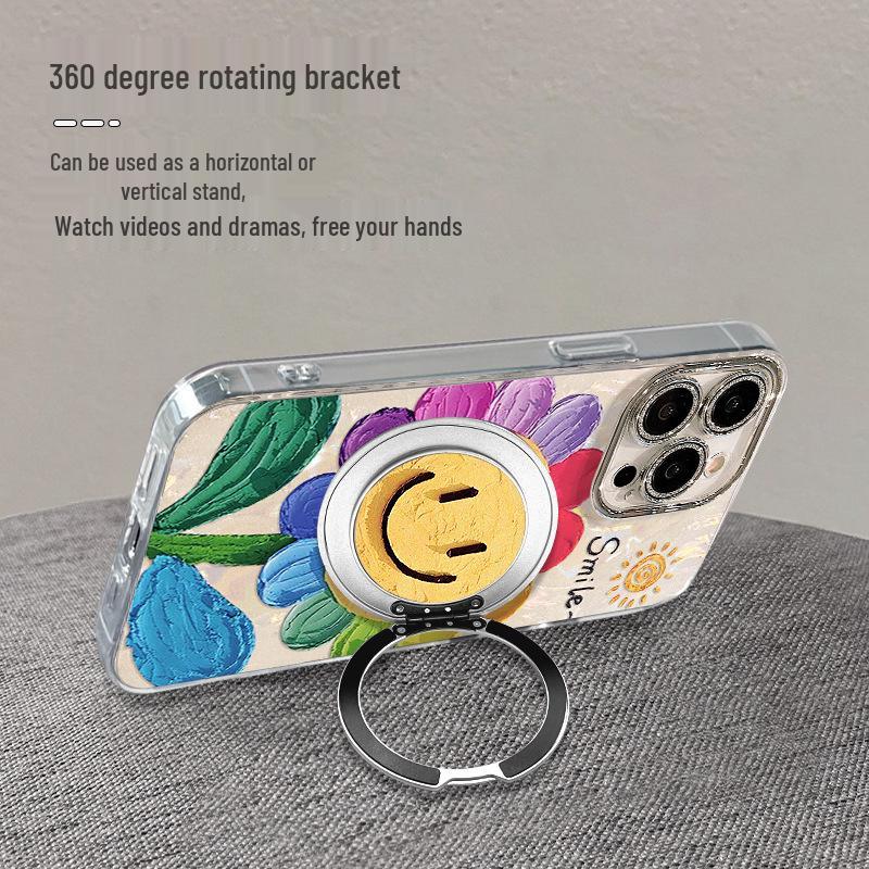 Smiley Sunflower iPhone Case: Compatible with iPhone 13-17 Pro Max, with Stand, Korean Spring Style