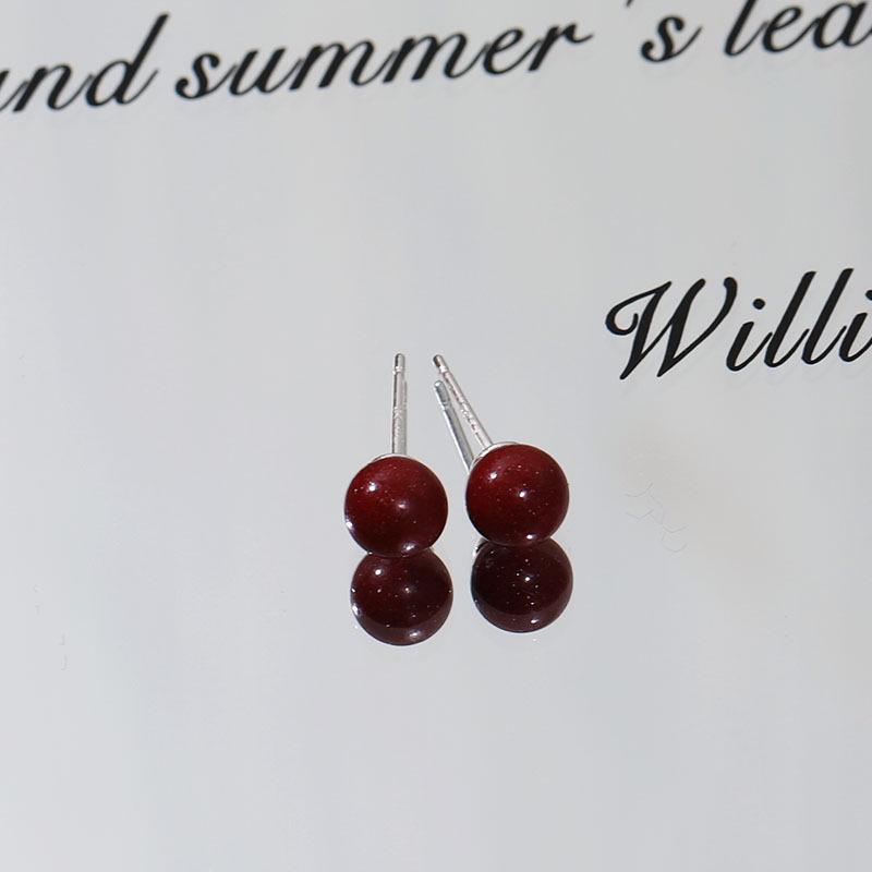 Genuine S925 Sterling Silver Cinnabar Earrings with Purple Gold Sand Beads and Emperor Sand High-End Design