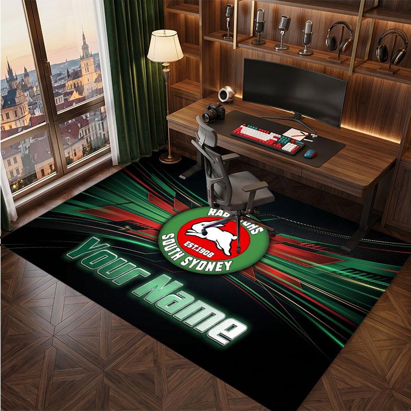 South Sydney Rabbitohs Personalized Crystal Velvet Carpet, Customized Name Text Soft Anti‑Slip Rug for Living Room Bedroom