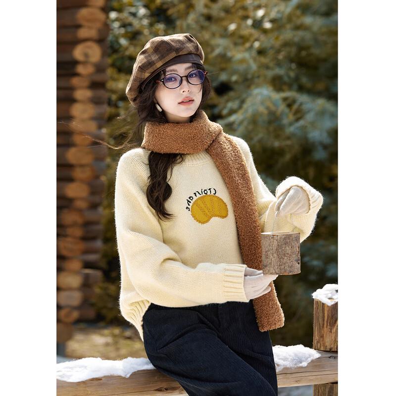 Women s Embroidered Crew Neck Knit Sweater L