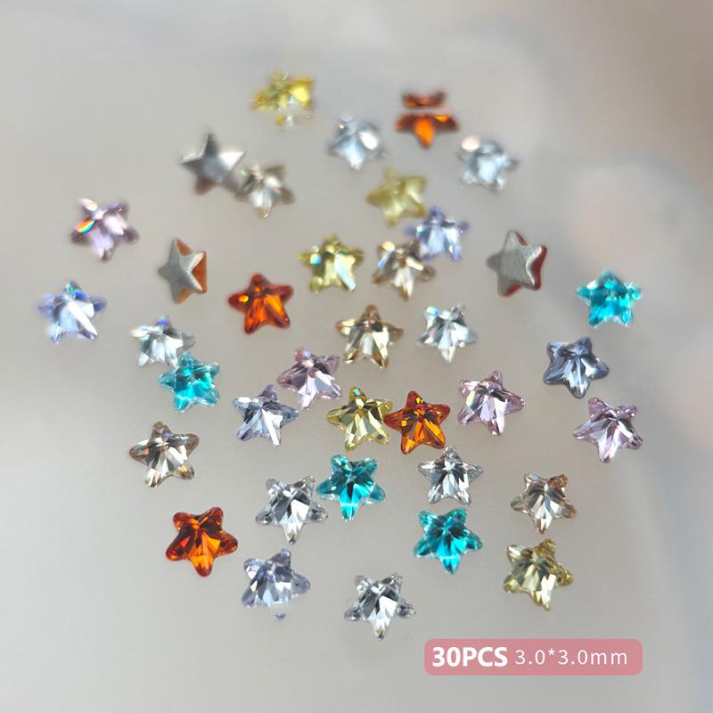 1Box 30Pcs Sparkling Pentagram Zircon Nail Charm Cute Minimalist Flatback Rhinestone 3mm Multi Color Mini Star Gem Nail Part