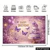 2D 2D Flat Purple Happy Birthday Backdrop Banner for Women Birthday Party