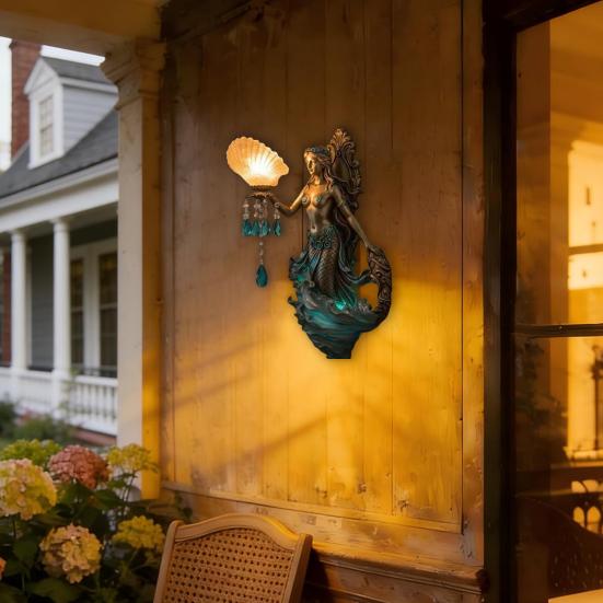 Mermaid Wall Sconce Vintage Resin LED Lamp for Bedroom Living Room Warm Glow Fantasy Decor Unique Gift for Ocean & Mythical Lovers