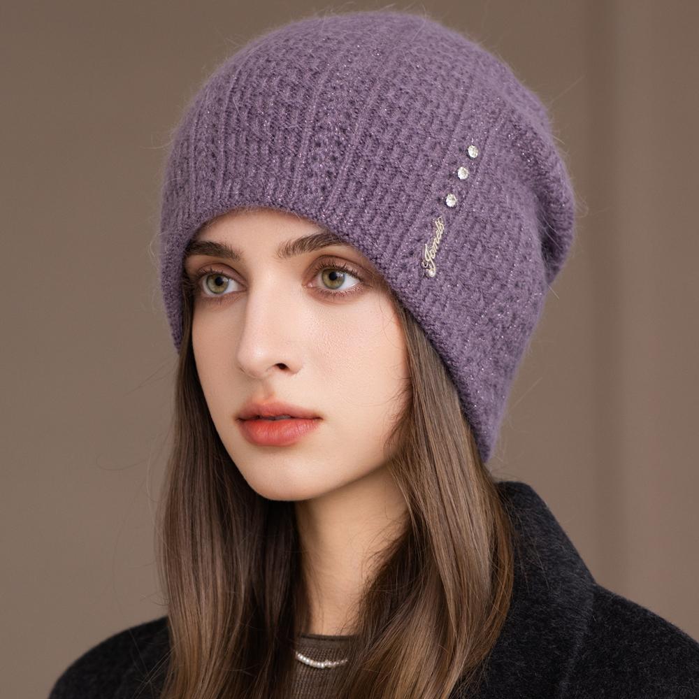 New Style Winter Women Hat Decorate Beanie Hat Simple Design Rabbit Fur Blend Warm Winter Cap Y2K Female Outdoor Knitted Hat
