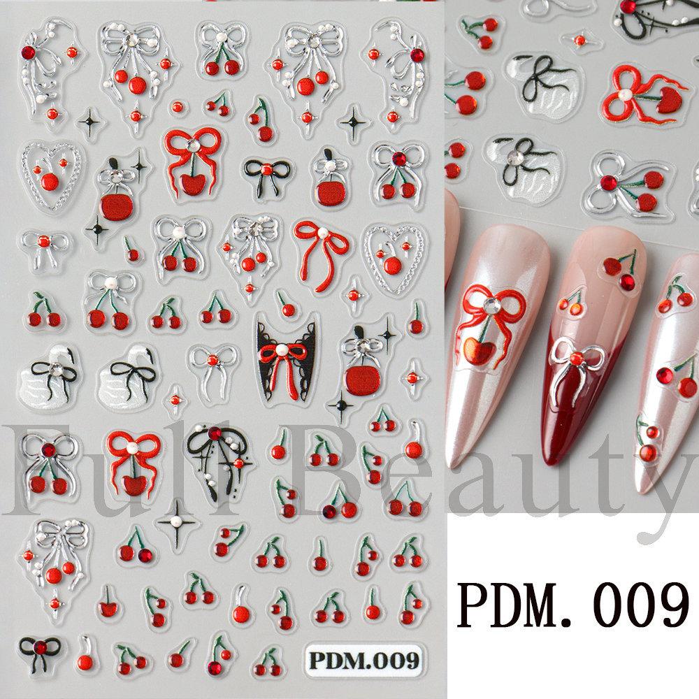 Nail Art Sticker Relief Three-Dimensional Crystal Diamond Jelly Cherry Strawberry Love Bow Point Diamond Adhesive Sticker