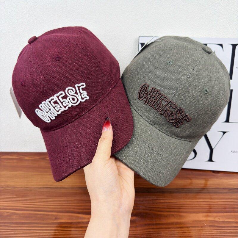 Spring and summer retro versatile letter embroidered baseball cap women's new curved brim cap showing face small sun hat