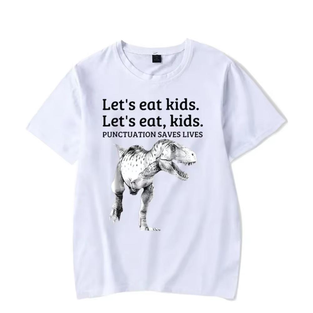 Let's Eat Kids Punctuation Saves Lives Grammar Men's T-shirts Hip Hop Streetwear Dinosaur Harujuku Shirt Camisetas Oversize Tees