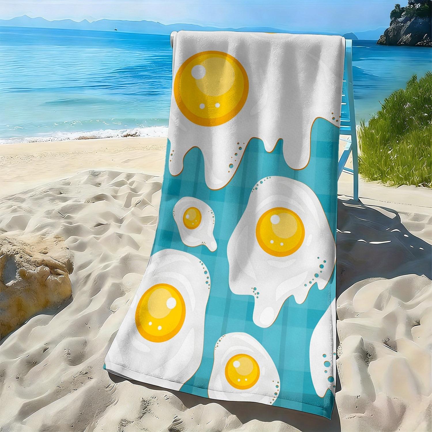 

Cartoon-style fun poached egg pattern polyester microfiber beach towel is highly absorbent, suitable swimming and beach outings W30*H60(CM)