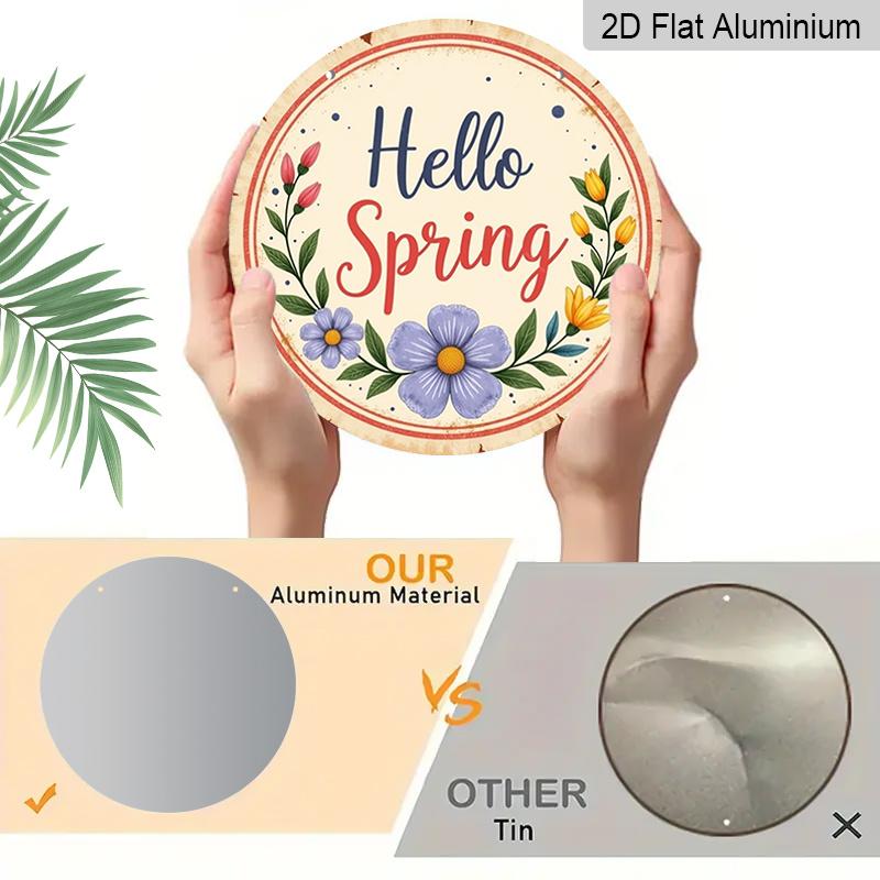2D Flat 1pc 8X8 Inch Retro Spring Flower Round Metal Wall Decoration-aluminum Retro Pendant, Suitable for Indoor and Outdoor Decoration, Such As