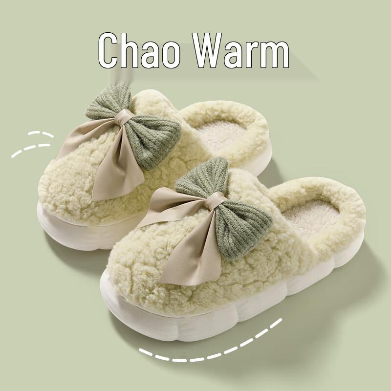 Women s Thick-Sole Plush Bowknot Indoor Slippers 36-37