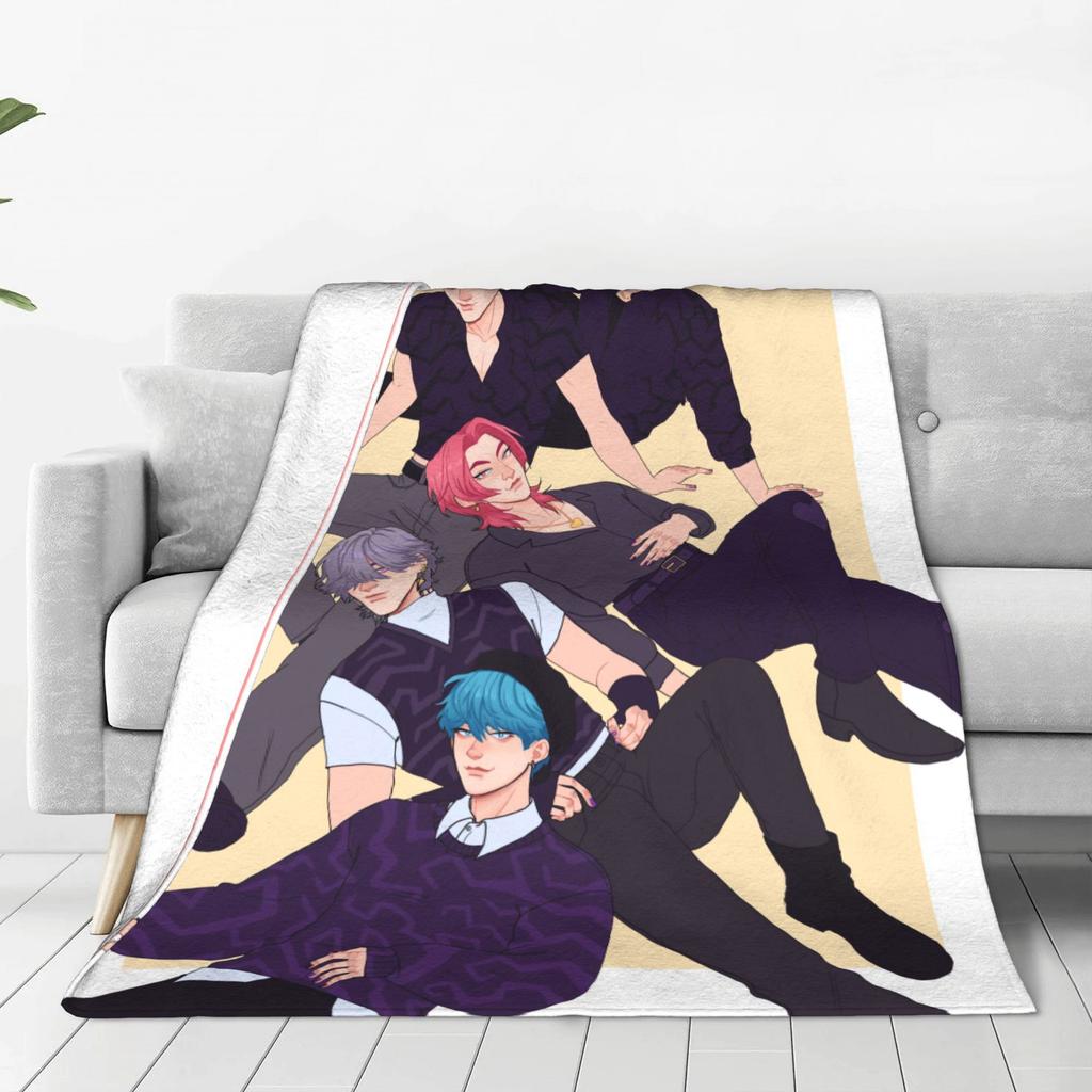 Kpop Demon Hunters Saja Boys Mystery Blanket  Warm Soft Pattern Plush Throw Blanket For Girls Boys Flannel Bedspread Bed Cover