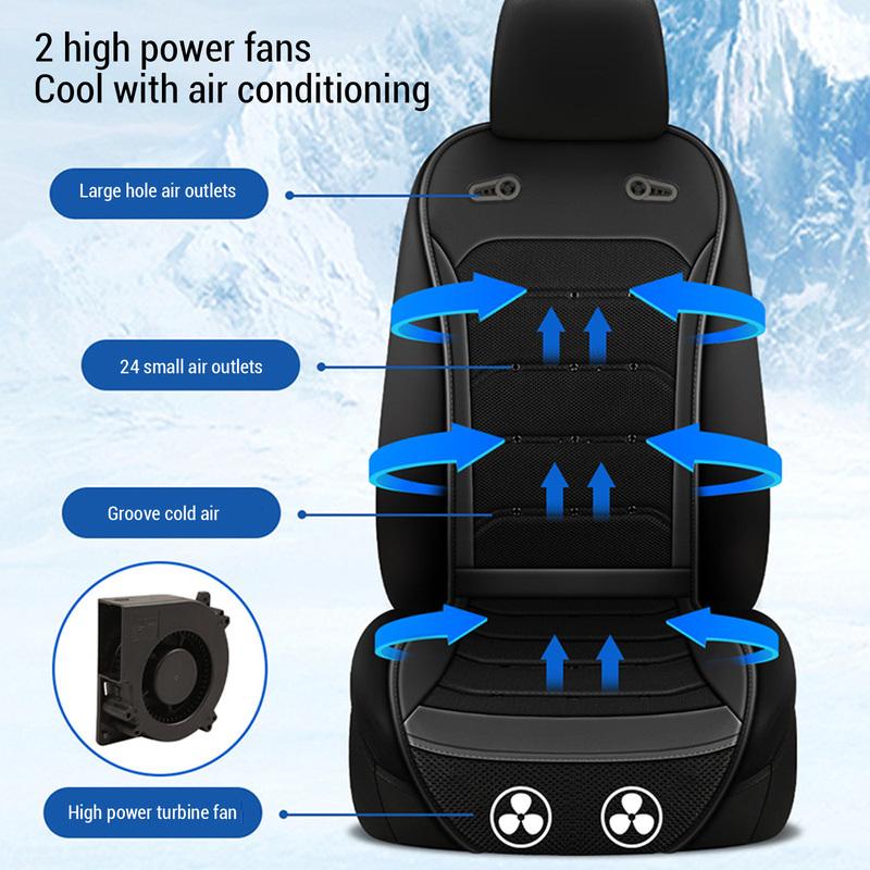 Cooling Car Seat Cover with 2 Fans 24 Air Outlets DC 12 24V One Click Stepless Wind Speed Ventilated Auto Cool Seat Cushion Pad