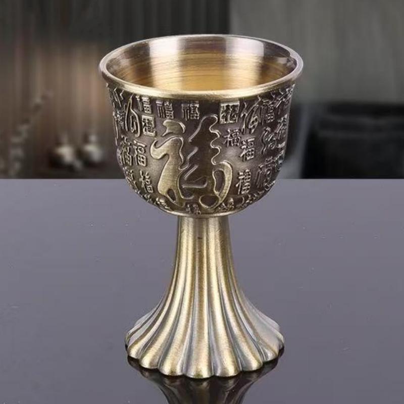 European Vintage Wine Glasses,Carved Mini Spirit Vodka Cup,Bronze Alloy Portable Spirits Goblet,Wedding Decoration, 30ml,1pcs