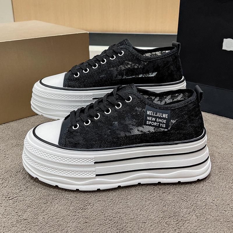 

Платформенные парусиновые туфли женские летние сетчатые полые дышащие кеды 2025 новые универсальные на шнуровке с круглым носком сетчатые туфли 40