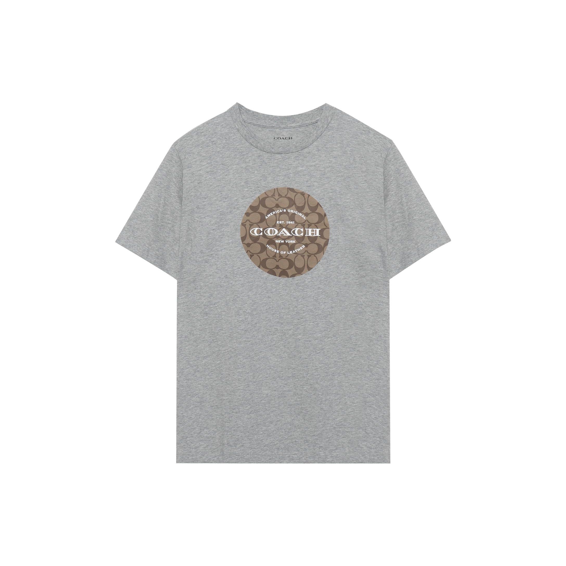 

Coach Letter Print Round Neck Straight Cut Short Sleeve T-Shirt Men Tops Gray C5694-HGR XXL