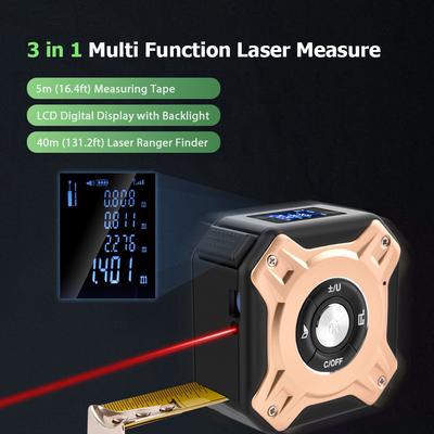 3 In 1 Laser Tape Measure Digital Ranger Finder 16Ft Measuring Tape 131Ft Rechargeable Multi