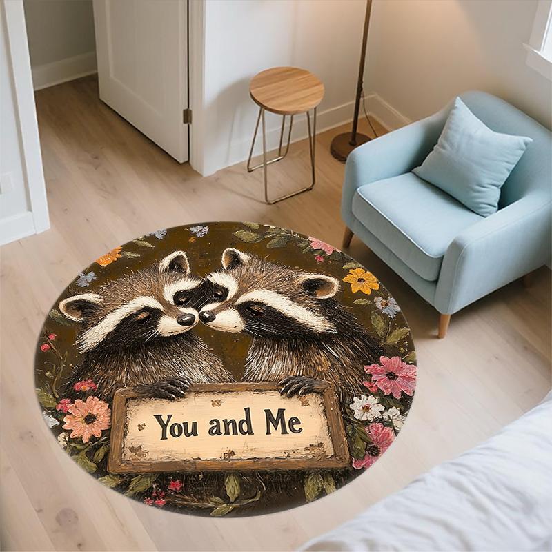 Raccoon,Round Area Rug,Carpet Rug for Living Room Bedroom Sofa Playroom Decor,Non-slip Floor Mat