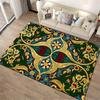 Floral Carpet with Golden Art Nouveau Design, Dark Green Background Suitable for use as an anti-slip for living room bedroom sofas