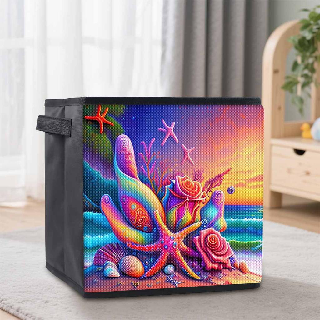 Seestern am Meer 5D Diamantmalerei Aufbewahrungskorb Vollrunde Bohrmaschine Mosaik Diamantstickerei Kreuzstich-Sets Heimdekor Heimdekor