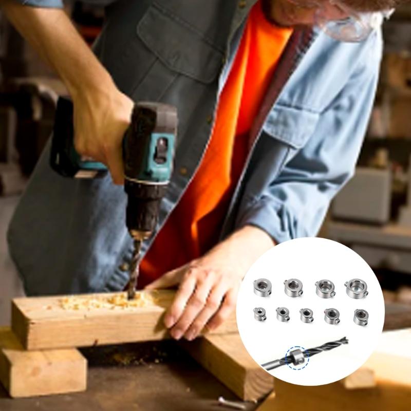 9Pcs Drill Bit Depth Stop Drilling Limit Rings Drill Bit Stop Collar Set Stop Bit Collar Set Drill Tool with Wrenches