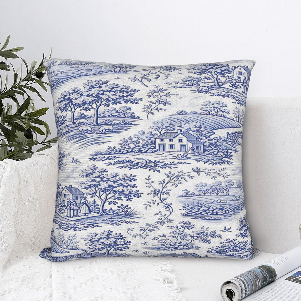 Marineblau Toile de Jouy Kissenbezug Individueller Kissenbezug Modischer Kissenbezug für Wohnzimmer Bett Stuhl