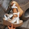 Fashion Thick Bottom Wedge Sandals Women White Cross Strap Chunky Platform Sandals Woman Summer Fashion Ankle Strap High Heel Sandalias
