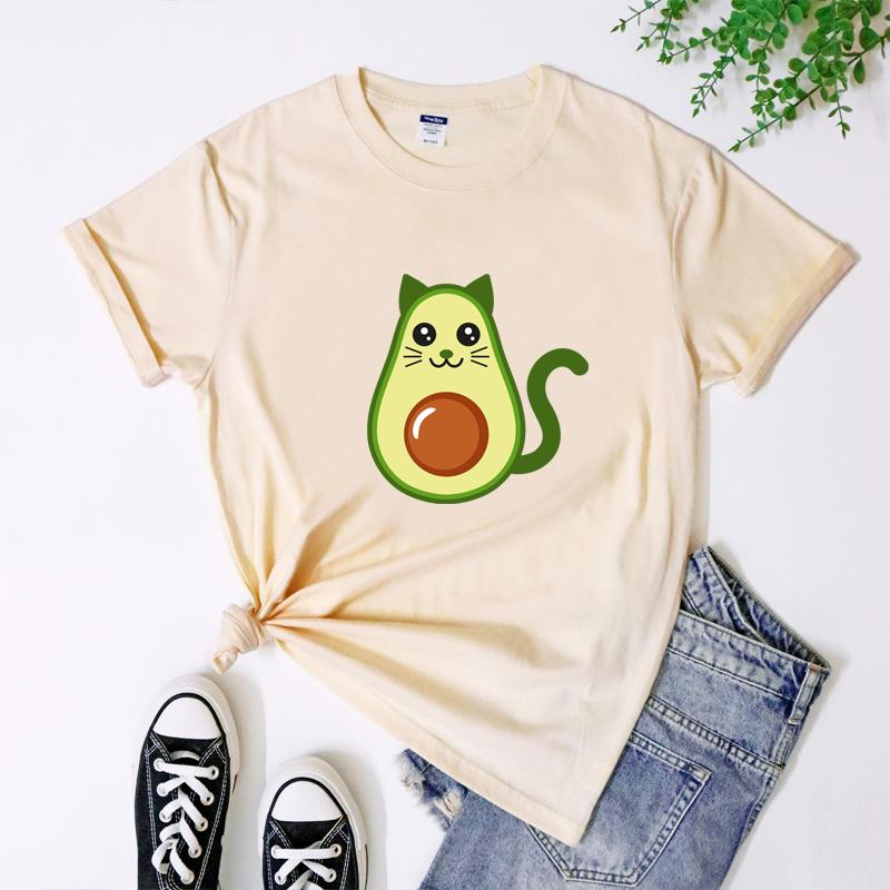 Avocado Cat 100% Cotton T-shirt Funny Women Short Sleeve Graphic Vegetarian Tshirt 5XL Cute Fur Mama Vegan Top Tee Shirt