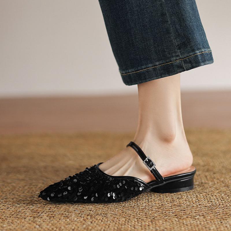 

Summer women s cool slippers casual flat slippers sequined bag head drag new women s slippers rubber soft sole large size 39