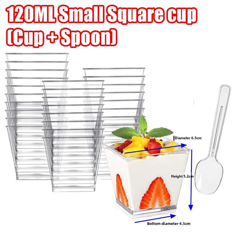 Exquisite Mini Dessert Cups with Spoons Square Dessert Cups with Tasting Spoons Mini Parfait Cups Appetizer Plastic Dessert Cup