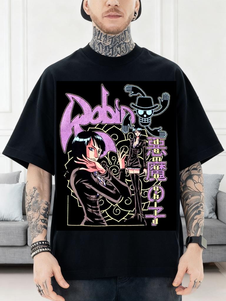 One Piece Nico Robin Collage Art T-Shirt Casual Fashion Trend Retro Men's and Women's Cotton Y2K Short Sleeved T-shirt Summer