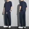 Tuta Sportiva da Uomo di Alta Gamma in Seta di Ghiaccio Uso Casalingo Casual Pantaloni Lunghi Maniche Corte Top Asciugatura Rapida Set Collezione Estiva