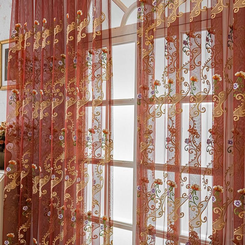 Flowers Red European Jacquard Printed Decorative Doorway Curtains - Elegant Floral Design Perfect for Bedroom, Office, Living Room, Kitchen