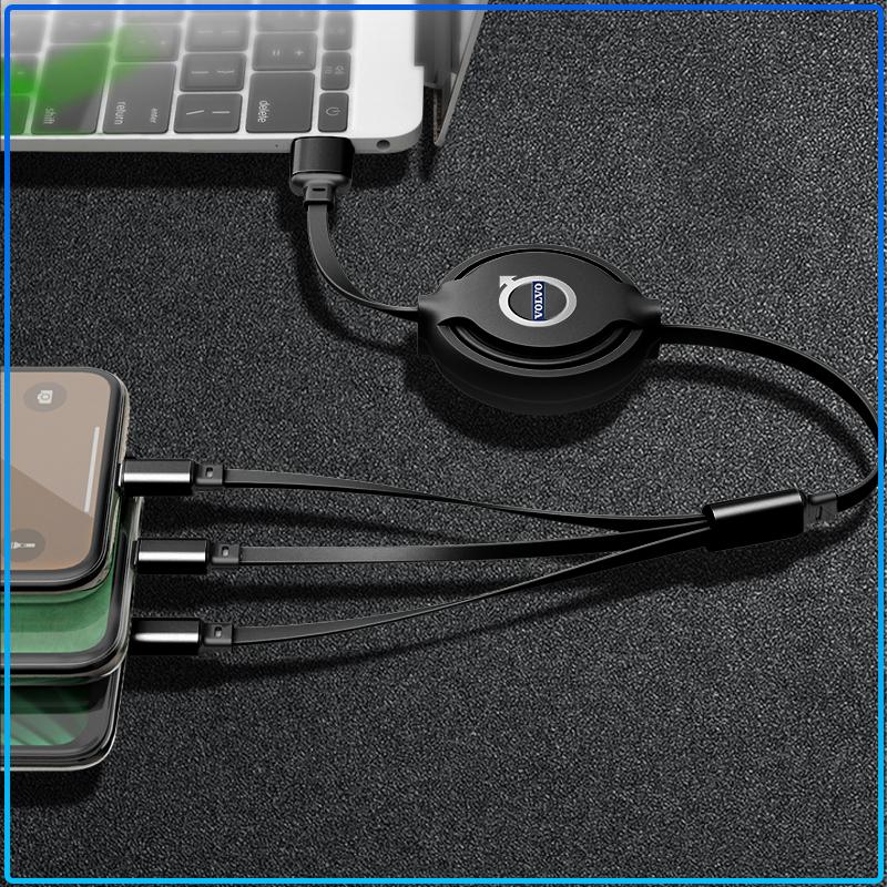 1Pcs Car Mounted Telescopic Three In One Mobile Phone Charger For Volvo XC60 XC90 S60 S80 S40 V40 V60 V70 V50 XC70