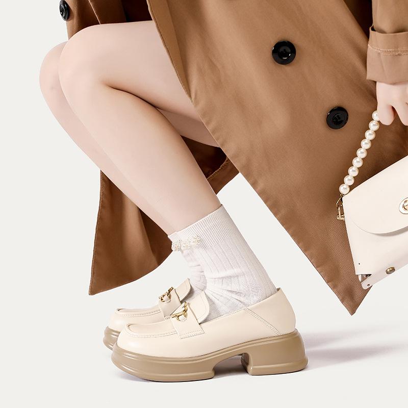 

Маленькие кожаные туфли на толстой подошве Love Wind Academy, одинарные туфли с юбкой, толстый каблук, маффин 40 абрикосовый