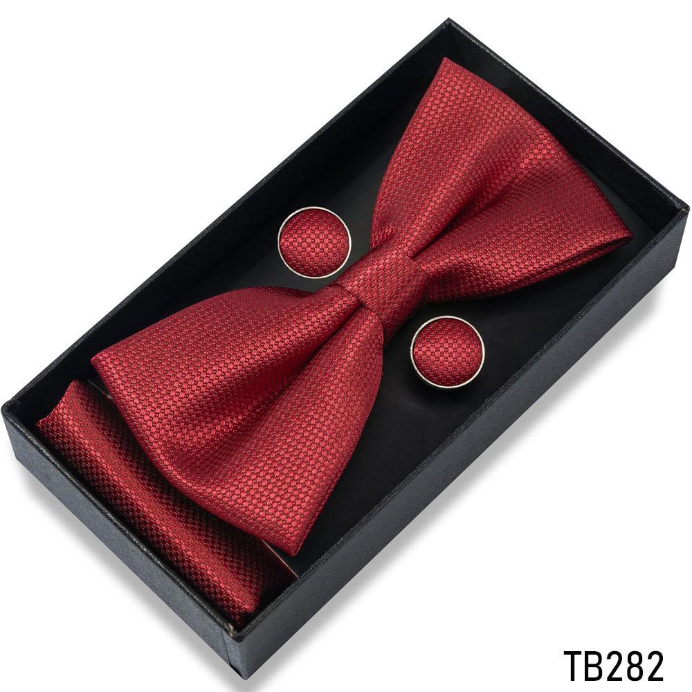 Classic Bowtie Bow Ties for Mens Butterfly Bowknot Pocket Square Cufflinks Suit Set Bussiness Accessories