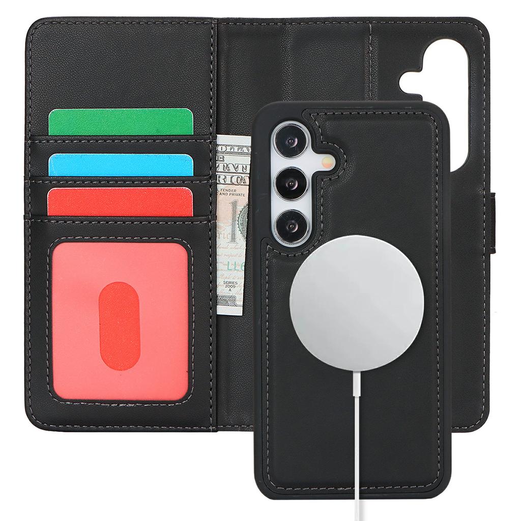 For Samsung Galaxy S24+ Wallet Case Compatible with MagSafe Anti-Drop Detachable PU Leather Phone Cover