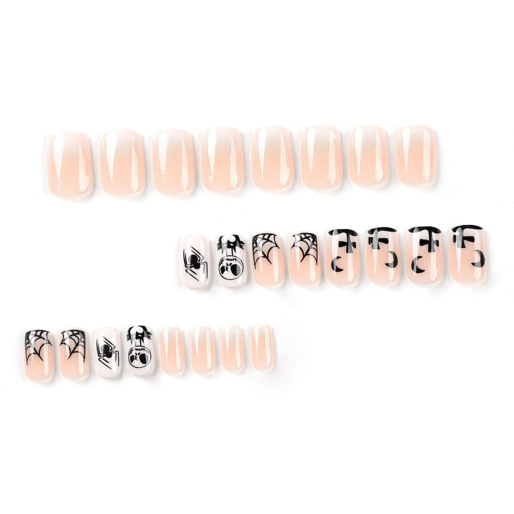 Spooky Halloween Nail Art Set: Spiderweb, Skull, Ghost, Moon & Cross Design Fake Nails