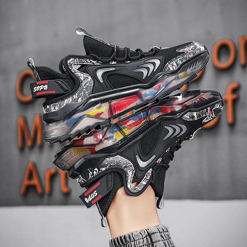 

Мода 2024 года, новый стиль, мужская обувь, кроссовки с попкорновой подошвой, модная мужская обувь, летающая тканая, модная мужская обувь, дизайн и мода 44 чёрный