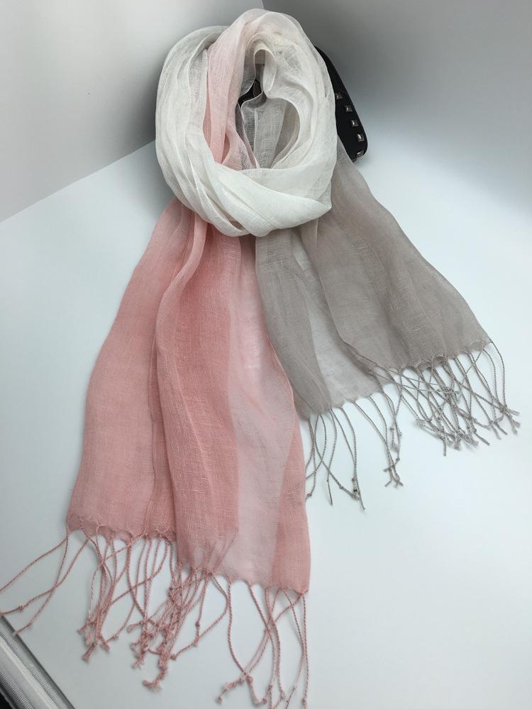 Fashion Creative Scarf Thin Linen Shawl Gradual Change Color Style Pure Linen Women'S Scarf Direct Supply