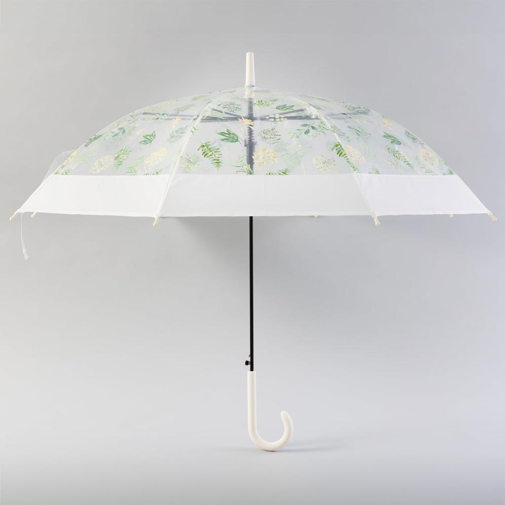 vinyl rain 60cm x 8 automatic opening umbrella Botanical x White Umbrella, umbrella, umbrella, ribs, printed, women's, one-touch [LIEBEN-0643]
