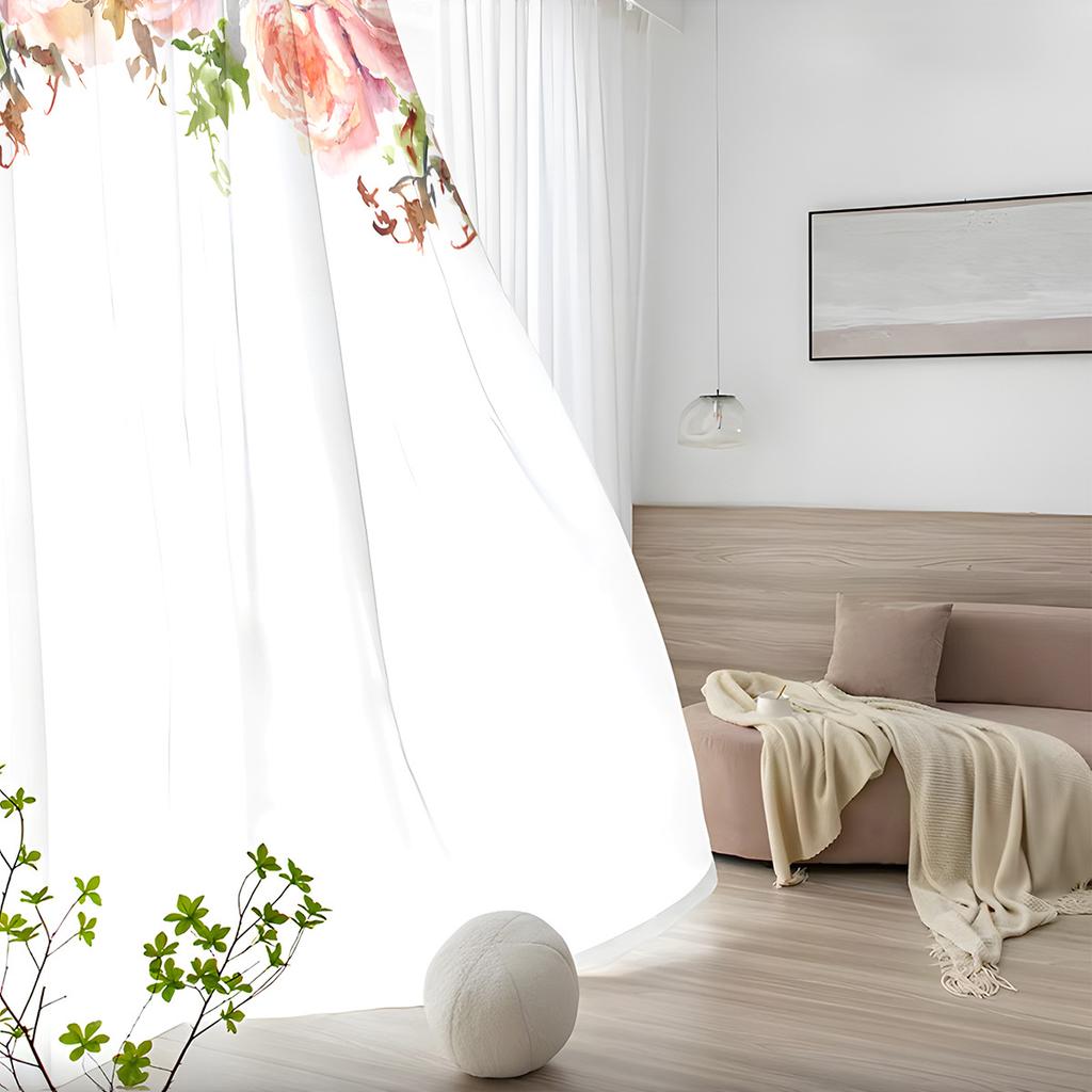 1pc Window Sheer Curtain Living Room Bedroom Dining Room Corridor Office Gym Romantic Warm Flowers Valentine's Day Roses Translucent