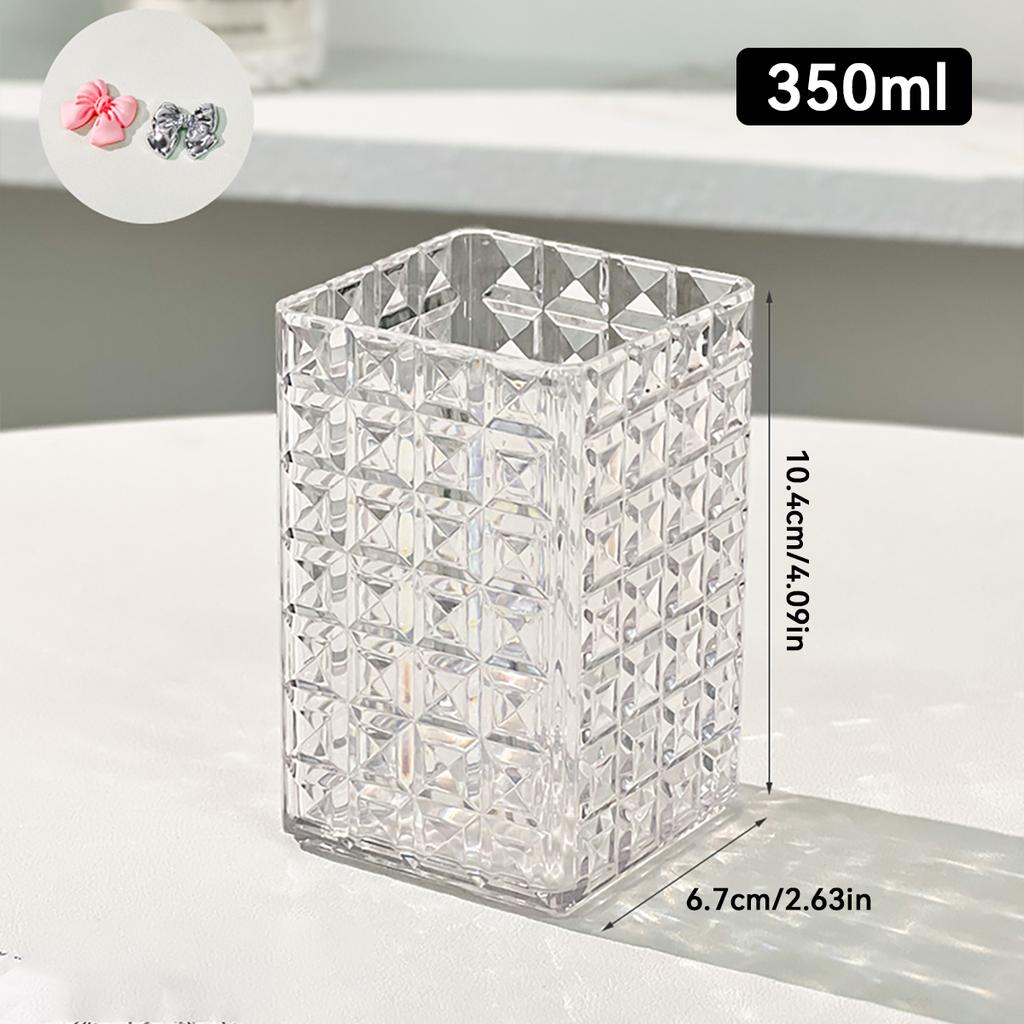 Square Plastic Makeup Brush Holder Desktop Cosmetic Storage Box With Bow Lipstick Eyeliner Makeup Organizer Jewelry Display Case