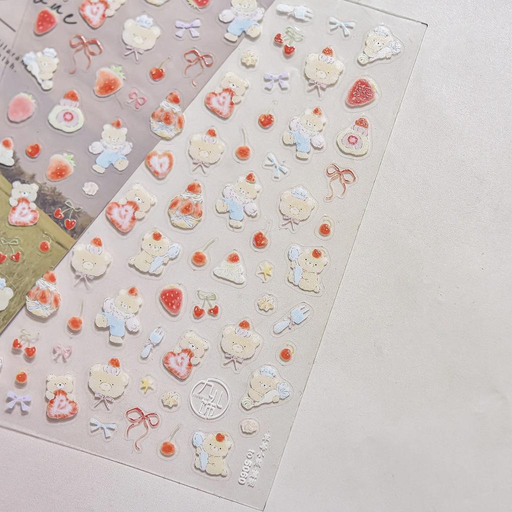 Fruit 5D Nail Art Sticker Apple Strawberry Cherry Love Hearts Bowknot Stars Cartoon Butterfly Manicure Decal DIY