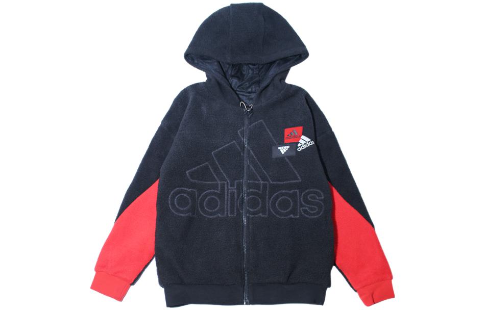 Adidas Jackets & Coats Logo Printed Pattern Patchwork Fleece Lined Black Kids  HM5200 128