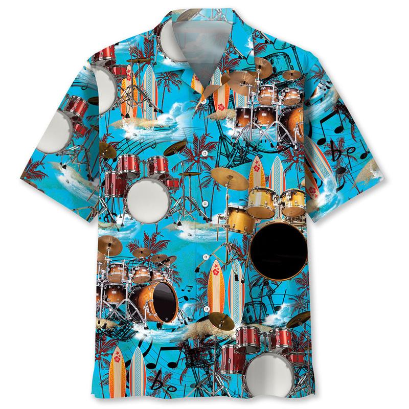 Vintage Drums Hawaiian Shirt For Men Musical Instruments Graphics Short Sleeves Shirts Street Loose