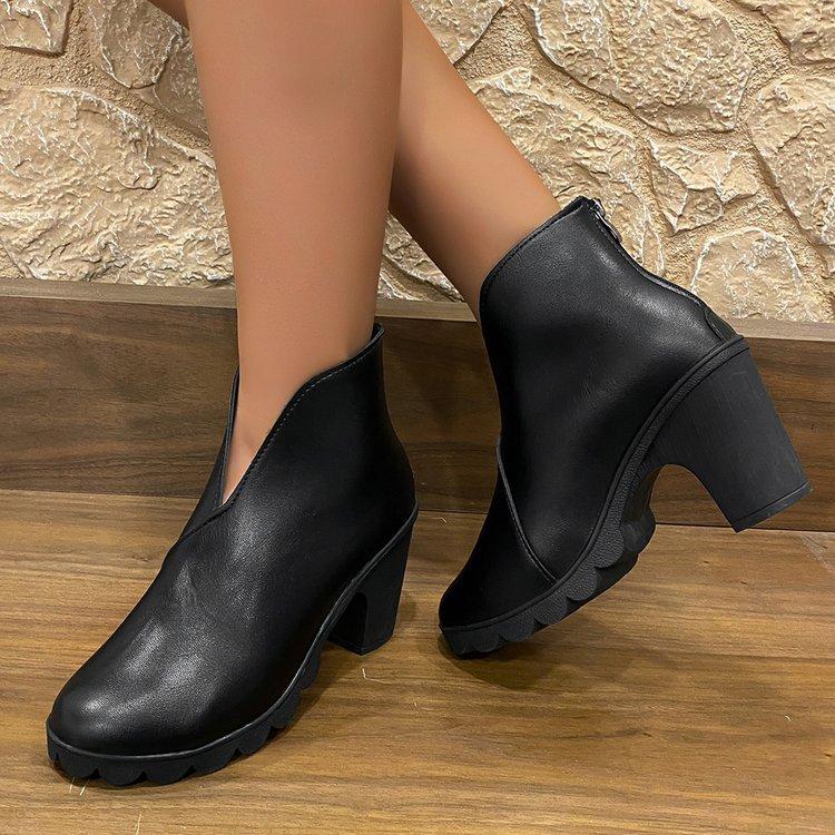 Autumn And Winter New Fashion Trend Retro Niche British Style Thick-Heeled Boots Women'S Versatile Casual Leather Boots